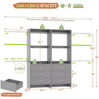 Besiost 142 - Sistema organizer per armadio con aste appendiabiti estensibili, guardaroba con 6 cassetti in legno