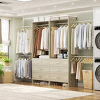 Besiost 142 - Sistema organizer per armadio con aste appendiabiti estensibili, guardaroba con 6 cassetti in legno