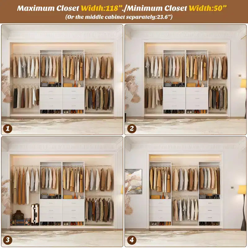 Besiost 142 - Sistema organizer per armadio con aste appendiabiti estensibili, guardaroba con 6 cassetti in legno