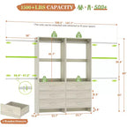 Besiost 142 - Sistema organizer per armadio con aste appendiabiti estensibili, guardaroba con 6 cassetti in legno