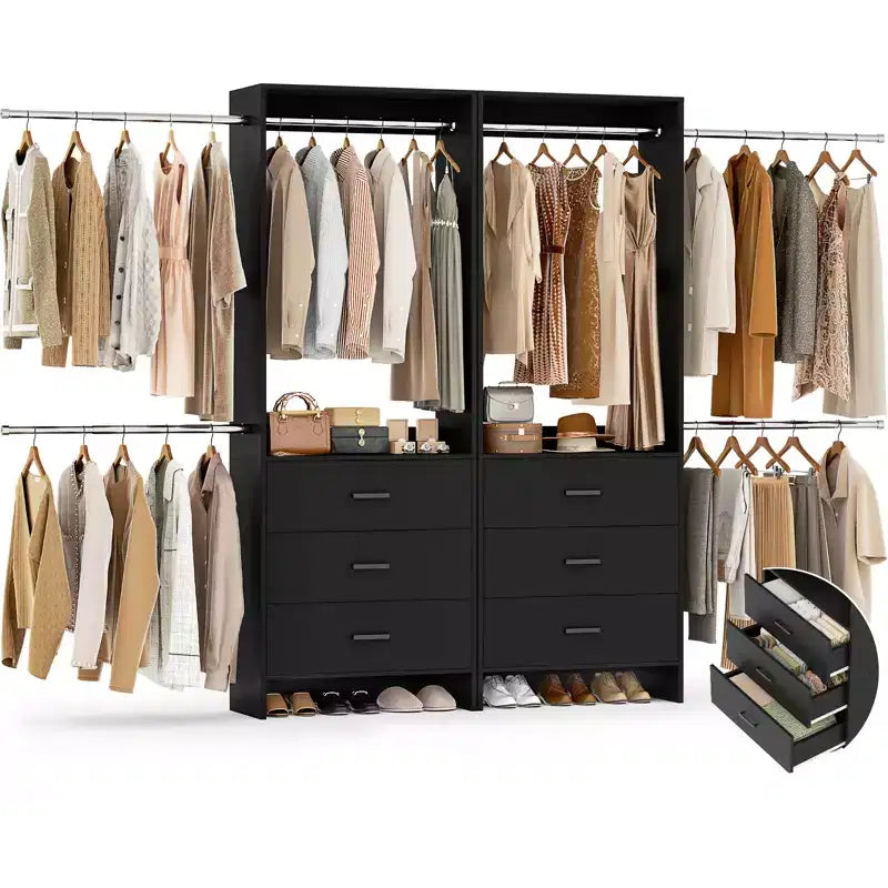 Besiost 142 - Sistema organizer per armadio con aste appendiabiti estensibili, guardaroba con 6 cassetti in legno