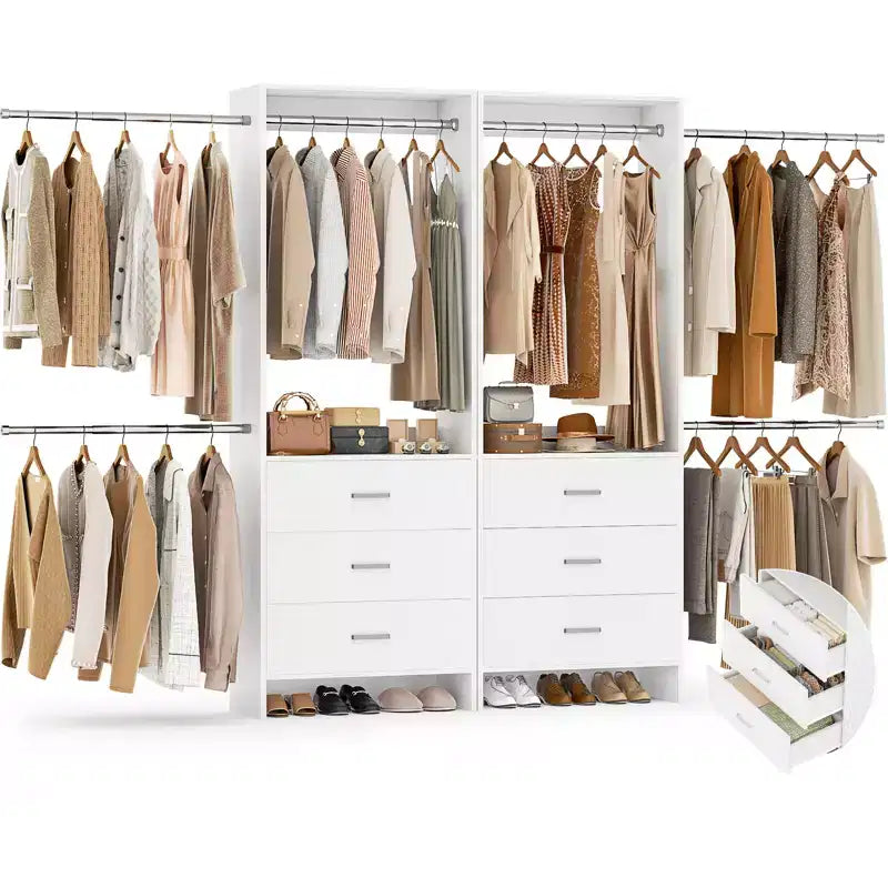 Besiost 142 - Sistema organizer per armadio con aste appendiabiti estensibili, guardaroba con 6 cassetti in legno