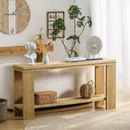 Tavolo Consolle Stretto da Ingresso 63 Farmhouse con Ripiano Contenitore, Tavolo da Corridoio con Bordo Intagliato per Soggiorno o Ufficio - Panipeachy