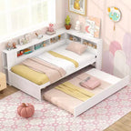 Costway Letto da Giorno Singolo con Letto Estraibile, Scaffali Laterali, Testiera Libreria Reversibile