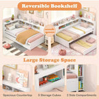 Costway Letto da Giorno Singolo con Letto Estraibile, Scaffali Laterali, Testiera Libreria Reversibile