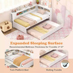 Costway Letto da Giorno Singolo con Letto Estraibile, Scaffali Laterali, Testiera Libreria Reversibile