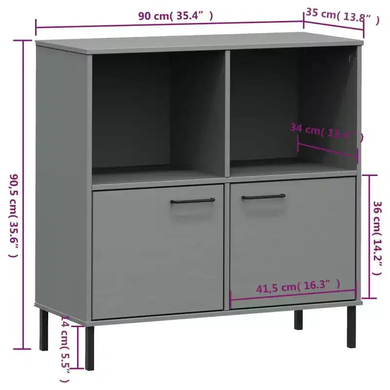 Libreria Armadio per libri con gambe in metallo Mobile contenitore OSLO Legno massello