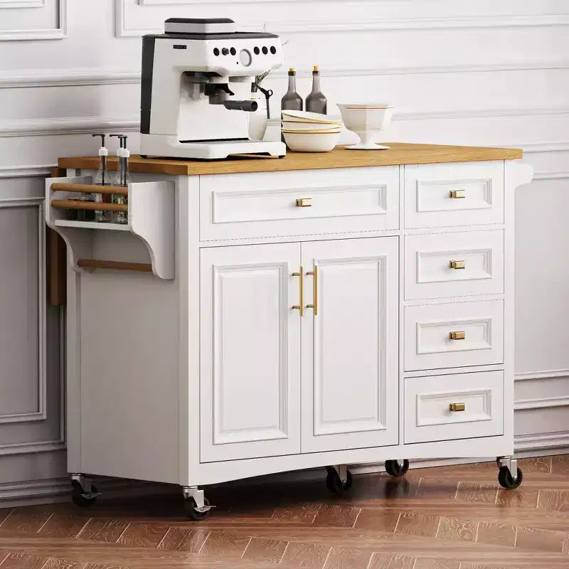 Isola cucina con ribalta, Isole cucina con ruote e cassetto, Isola cucina contenitore con ripiano regolabile