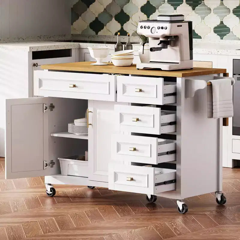 Isola cucina con ribalta, Isole cucina con ruote e cassetto, Isola cucina contenitore con ripiano regolabile