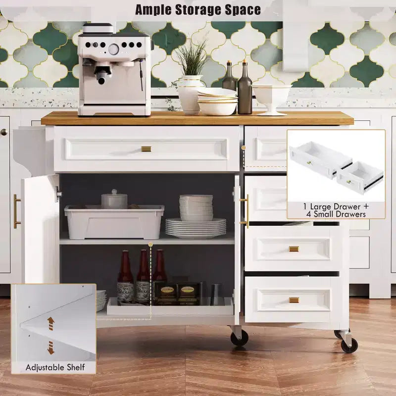 Isola cucina con ribalta, Isole cucina con ruote e cassetto, Isola cucina contenitore con ripiano regolabile
