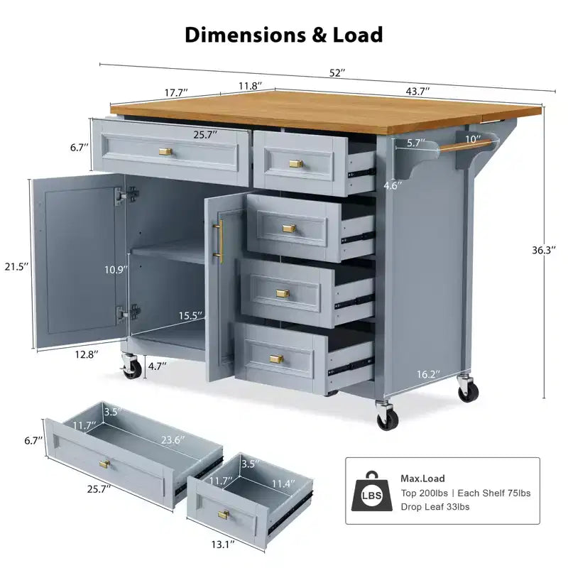 Isola cucina con ribalta, Isole cucina con ruote e cassetto, Isola cucina contenitore con ripiano regolabile