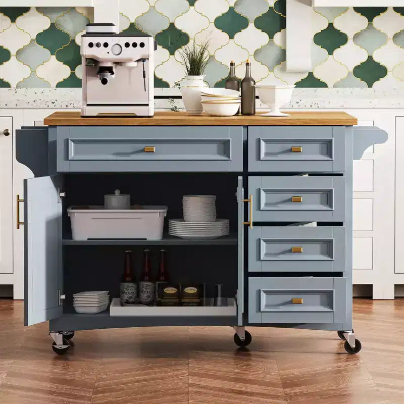 Isola cucina con ribalta, Isole cucina con ruote e cassetto, Isola cucina contenitore con ripiano regolabile