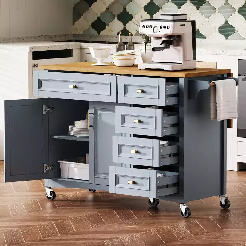 Isola cucina con ribalta, Isole cucina con ruote e cassetto, Isola cucina contenitore con ripiano regolabile