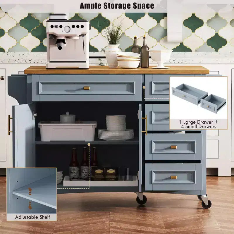 Isola cucina con ribalta, Isole cucina con ruote e cassetto, Isola cucina contenitore con ripiano regolabile