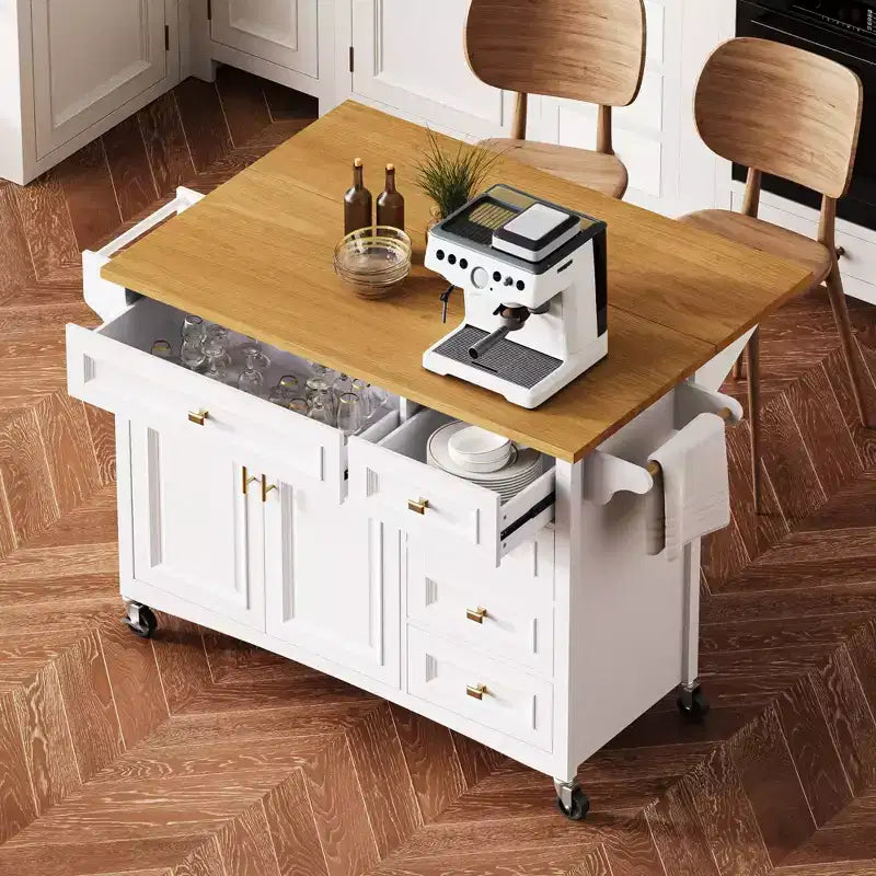 Isola cucina con ribalta, Isole cucina con ruote e cassetto, Isola cucina contenitore con ripiano regolabile