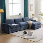 Divano moderno a L a 3 posti Chellie, 305 cm, imbottito, con braccioli, beige, con pouf
