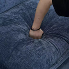 Divano moderno a L a 3 posti Chellie, 305 cm, imbottito, con braccioli, beige, con pouf