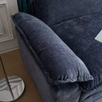 Divano moderno a L a 3 posti Chellie, 305 cm, imbottito, con braccioli, beige, con pouf