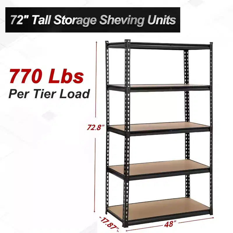 Scaffale portaoggetti a 5 ripiani, scaffalatura in metallo per carichi pesanti, scaffale regolabile per garage, ripostiglio, dispensa, cucina, 122 cm L x 46 cm P x 185 cm H