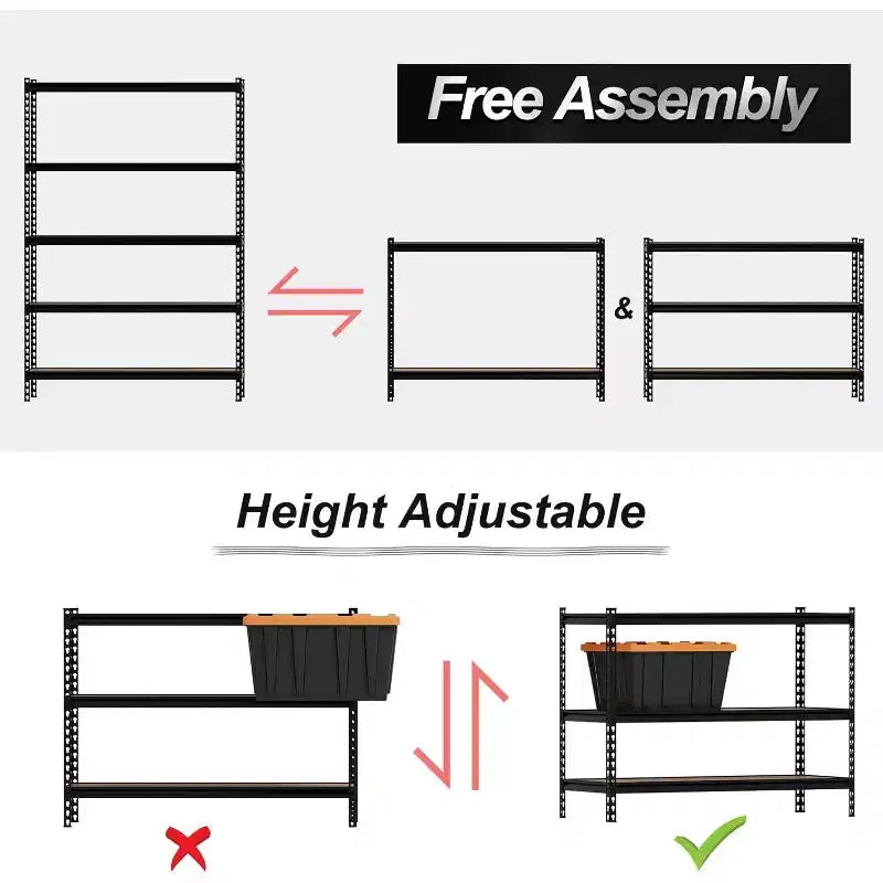 Scaffale portaoggetti a 5 ripiani, scaffalatura in metallo per carichi pesanti, scaffale regolabile per garage, ripostiglio, dispensa, cucina, 122 cm L x 46 cm P x 185 cm H