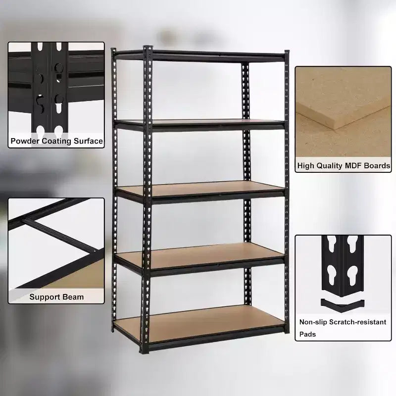 Scaffale portaoggetti a 5 ripiani, scaffalatura in metallo per carichi pesanti, scaffale regolabile per garage, ripostiglio, dispensa, cucina, 122 cm L x 46 cm P x 185 cm H