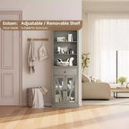 Dispensa a colonna da 169 cm con ante in vetro - Mobiletto organizer alto a 5 ripiani con cassetto per cucina, ingresso e soggiorno (grigio)