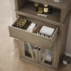 Dispensa a colonna da 169 cm con ante in vetro - Mobiletto organizer alto a 5 ripiani con cassetto per cucina, ingresso e soggiorno (grigio)