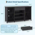 Mobile bar in stile industriale da 71 pollici, finitura nero rustico con portabottiglie e cassetto portaoggetti, credenza multiuso per cucina e sala da pranzo, nero