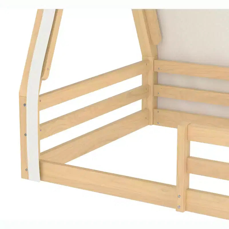 Letto a pavimento Montessori una piazza e mezza/matrimoniale, letto a pavimento con tenda a casetta, striscia luminosa e sponde a tutta lunghezza - ModernLuxe