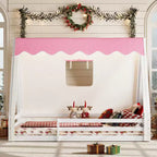 Letto a pavimento Montessori una piazza e mezza/matrimoniale, letto a pavimento con tenda a casetta, striscia luminosa e sponde a tutta lunghezza - ModernLuxe