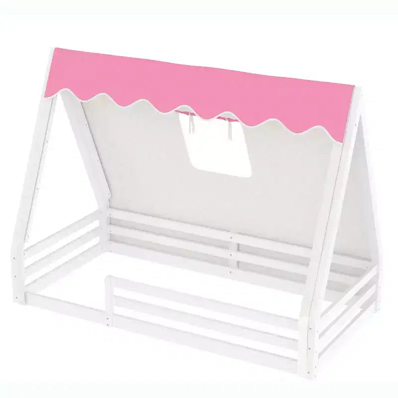 Letto a pavimento Montessori una piazza e mezza/matrimoniale, letto a pavimento con tenda a casetta, striscia luminosa e sponde a tutta lunghezza - ModernLuxe
