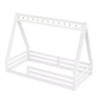 Letto a pavimento Montessori una piazza e mezza/matrimoniale, letto a pavimento con tenda a casetta, striscia luminosa e sponde a tutta lunghezza - ModernLuxe