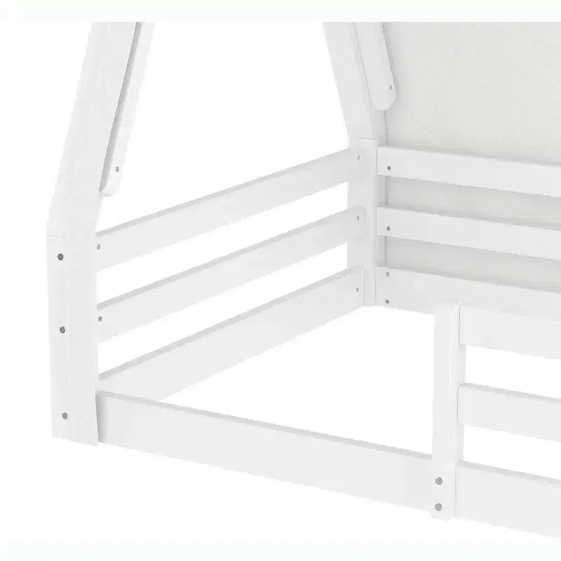 Letto a pavimento Montessori una piazza e mezza/matrimoniale, letto a pavimento con tenda a casetta, striscia luminosa e sponde a tutta lunghezza - ModernLuxe