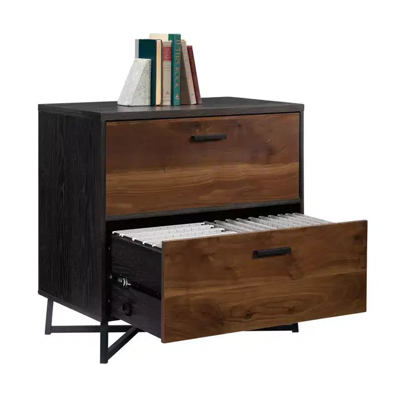 Classificatore Harper Mid-Century Modern a 2 cassetti con base in metallo