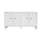 Madia moderna in legno con 4 ante, mobile credenza con ripiani regolabili e maniglie quadrate in metallo per soggiorno, finitura bianco anticato