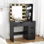 Acekool Vanity Desk with Mirror, 4 Drawers, Shelves and Power Outlet, Makeup Table for Bedroom