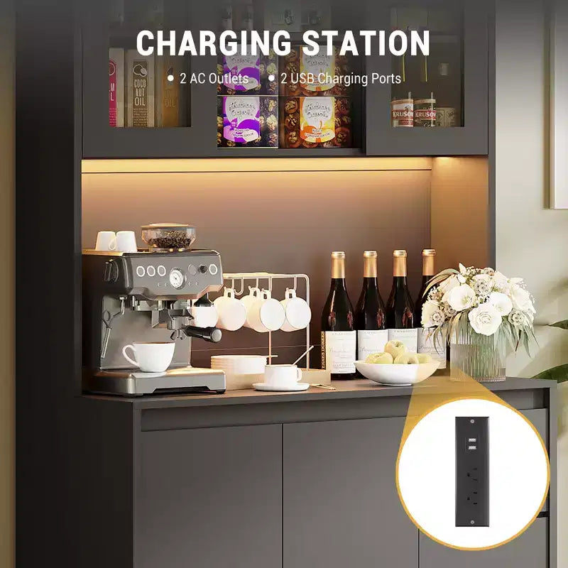 Dispensa da cucina indipendente con presa di corrente, armadio contenitore a 4 ante con 3 cassetti e ripiano regolabile per sala da pranzo e cucina