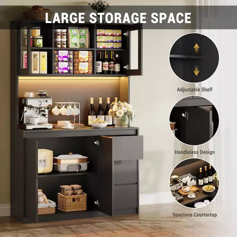 Dispensa da cucina indipendente con presa di corrente, armadio contenitore a 4 ante con 3 cassetti e ripiano regolabile per sala da pranzo e cucina