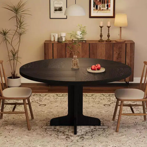 Tavolo da pranzo rotondo da 120 cm con gambe ad arco, tavolo da cucina in legno