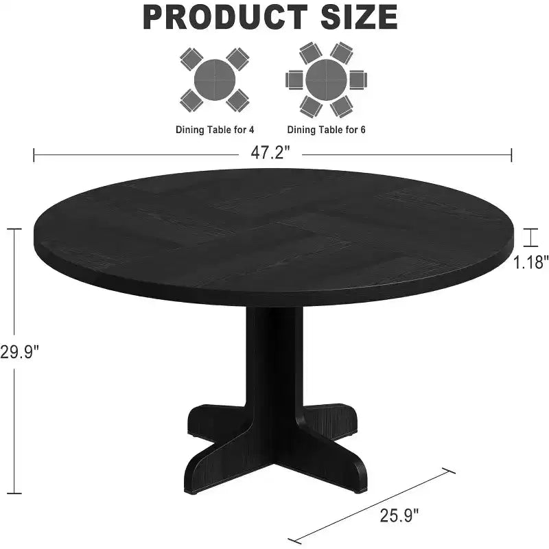 Tavolo da pranzo rotondo da 120 cm con gambe ad arco, tavolo da cucina in legno