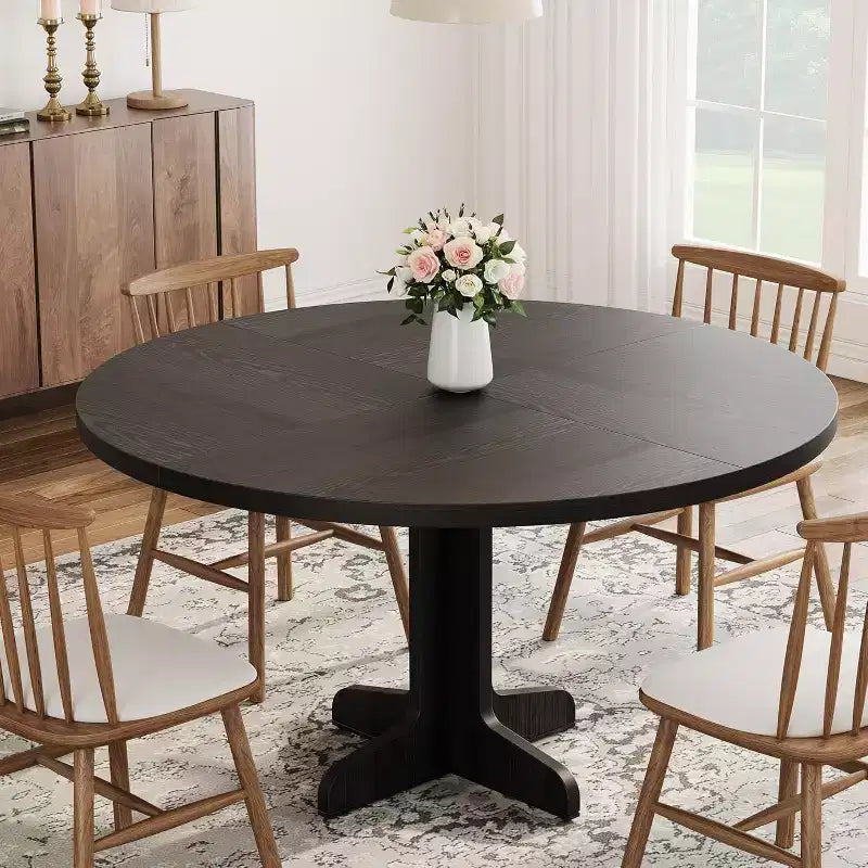 Tavolo da pranzo rotondo da 120 cm con gambe ad arco, tavolo da cucina in legno