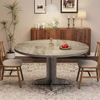 Tavolo da pranzo rotondo da 120 cm con gambe ad arco, tavolo da cucina in legno