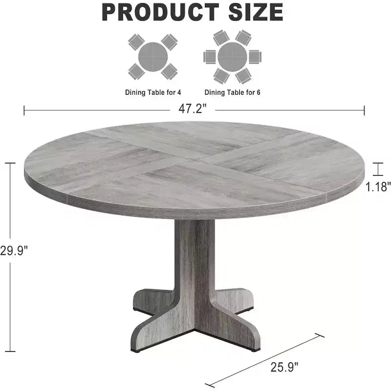 Tavolo da pranzo rotondo da 120 cm con gambe ad arco, tavolo da cucina in legno
