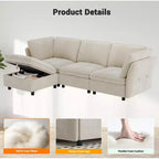 Divano componibile monoposto con pouf contenitore, poltrona senza braccioli in velluto Cloud + pouf/cuscini mobili per soggiorno, beige crema