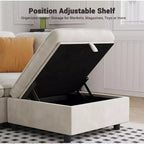 Divano componibile monoposto con pouf contenitore, poltrona senza braccioli in velluto Cloud + pouf/cuscini mobili per soggiorno, beige crema